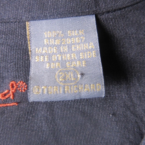 Tori Richard Shirt Mens 2XL Black Silk Just Chillin Around Martini Embroidered - Picture 5 of 7